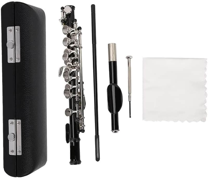 Key of C Piccolo with PU Leather Box, Nickel-plated Piccolo Flute Instrument with Hard Protective Case Cleaning Rod Cloth Screwdriver for Beginners Students (Black) image 1