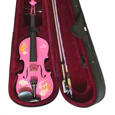 Pink Twinkle Star Violin Outfit - 4/4 w/ Brazilwood bow, case, Crystal tailpiece, crystals on stars, rosin, strings, set-up image 6