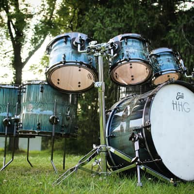 HHG Drums 7 Piece Contoured Ash Stave Kit 2019 Electric Ocean Burst image 1