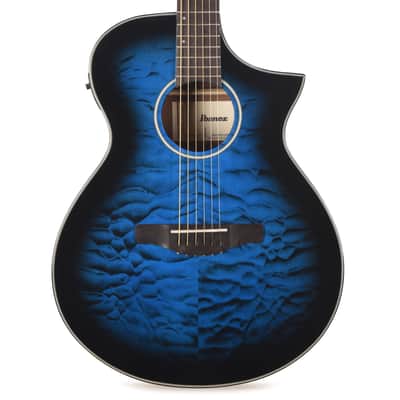 Ibanez AEWC16QATLH AEWC Acoustic-Electric Guitar Transparent Blue Sunburst High Gloss image 2
