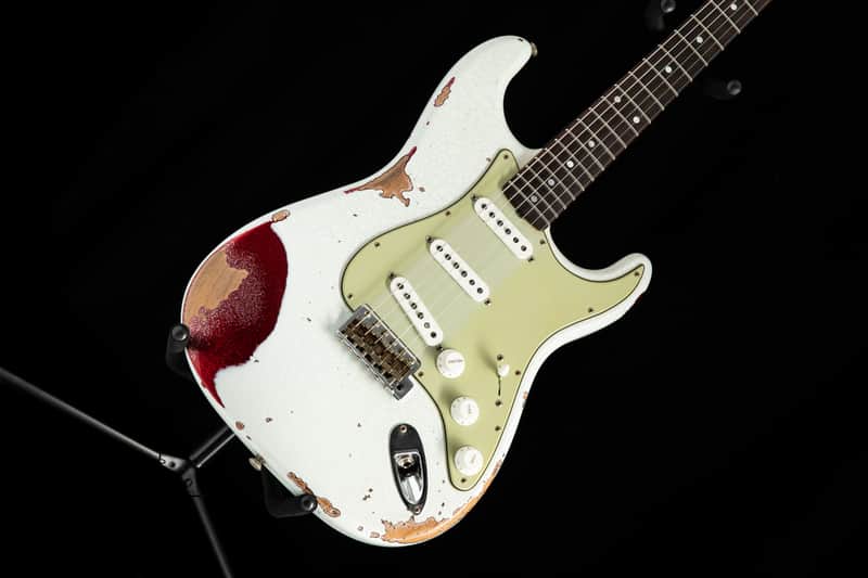 Fender Custom Shop 1960 Stratocaster Heavy Relic Olympic White Over Red Sparkle image 1