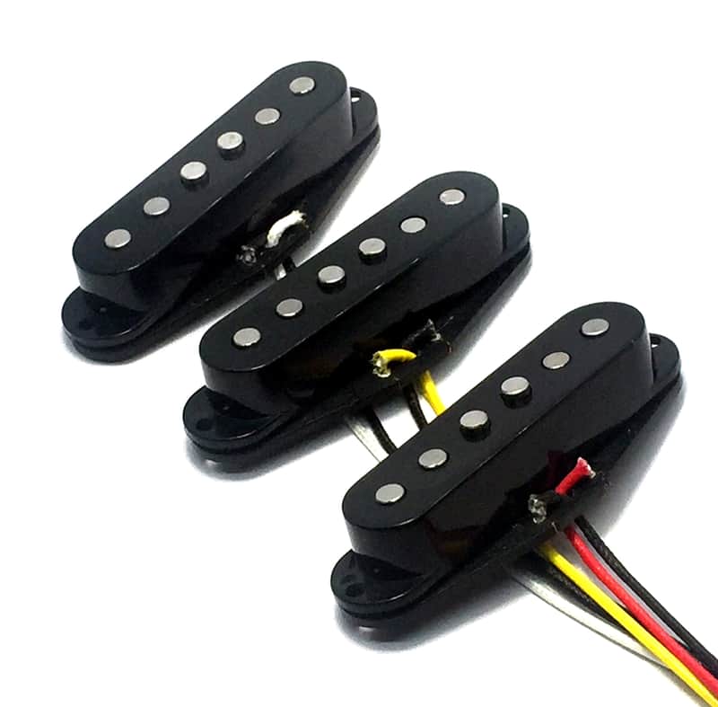 Pure Noiseless AlNiCo Strat Pickup Set, Deluxe Noise Free Design ~ Single Coil SSS Pickup Set, Black Covers image 1