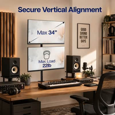 Vertical Dual Monitor Studio Desk Mount – Stacked 2-Screen Stand for Music Production, Mixing & Streaming image 2