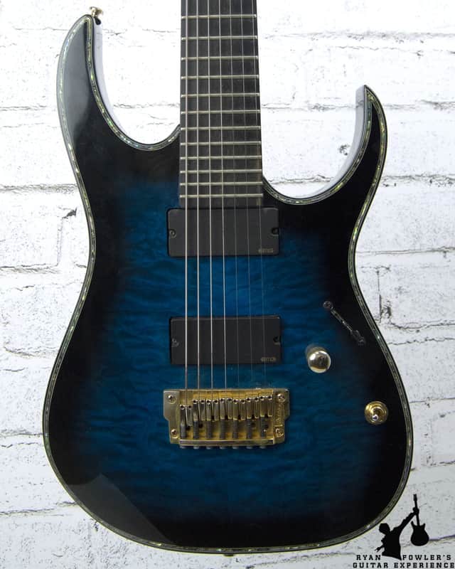 Ibanez Iron Label RGIX27FEQM 7-String Sapphire Blue Sunburst | Reverb