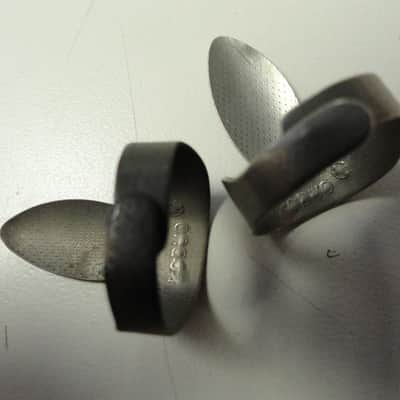 Vintage "Dobro" Branded Metal Fingerpicks 1930s - Dopyera Resonator Guitar Banjo image 2