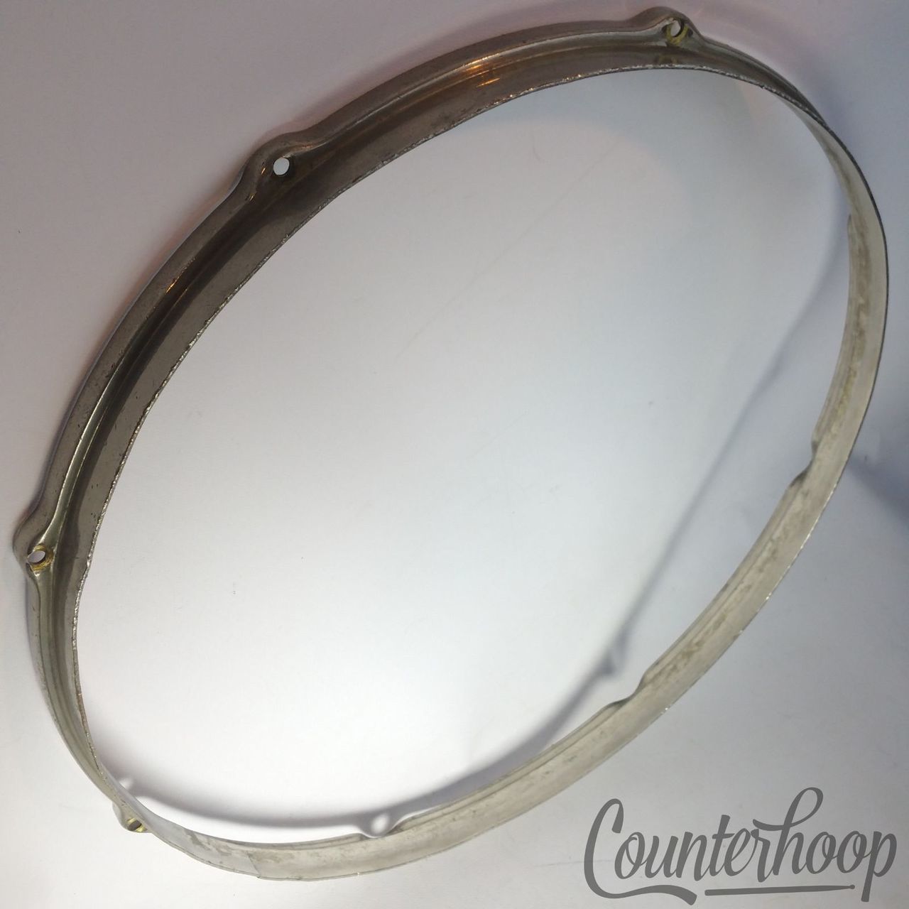 Leedy 15"Snare/Tom Drum Rim NOB Nickel Brass Double Flange Hoop 8Lug Vintage 30s — main photograph
