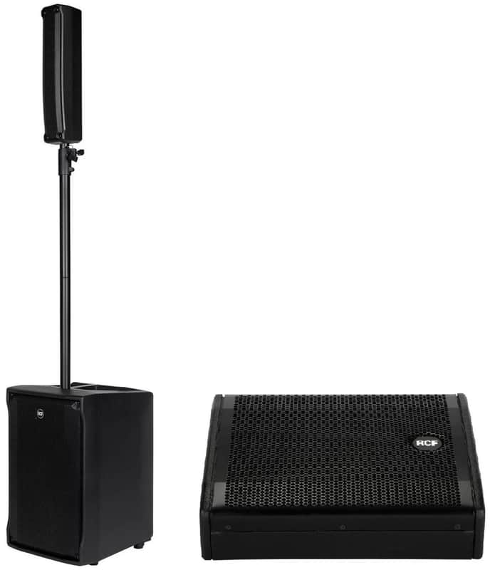 RCF EVOX JMIX8 Active 12" 1400W Line Array Column PA System w/ 8-Input Mixer + RCF NX 10-SMA Stage Monitor image 1