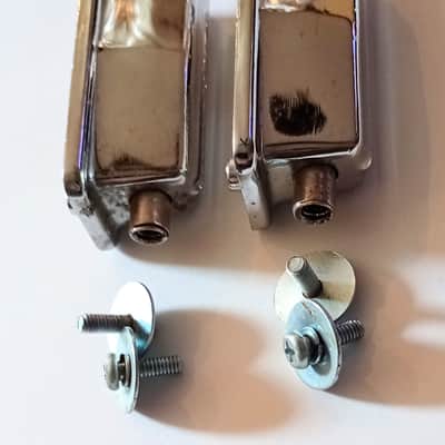 UNMARKED PEARL STYLE SNARE DRUM LUGS PAIR W/ SCREWS  70's - CHROME - FREE SHIP TO C-USA image 3