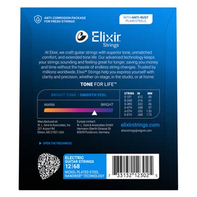 Elixir Electric Guitar Strings, NANOWEB, Baritone (.012-.068) image 3