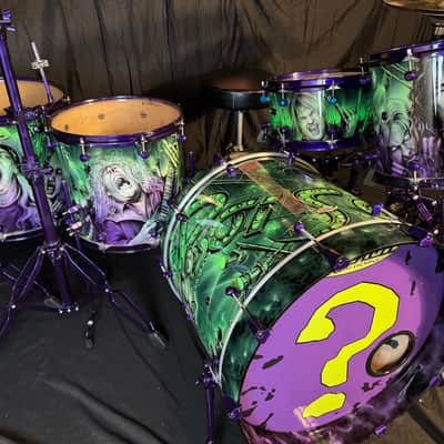 Rikki Rockett's Poison, Rockett Drum Works "Zombie" Kit: 22", 12", 14", 16", 6x14" Snare.  Purple Hardware 2012 - Custom Graphics By Craig Fraser. SIGNED! image 1
