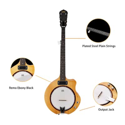 Gosila Electric 5-String Banjo – 648mm Scale, Maple Body & Neck, Purple Heart Fingerboard, HH Ceramic Pickup – Natural Low Gloss Finish, Right-Handed, Stage-Ready Performance image 2