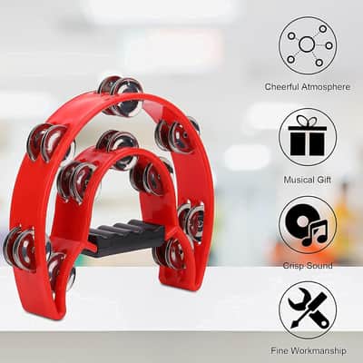 4 Pack 10 Double Row Tambourine, Half Moon Musical Tambourine 20 Metal Jingles Hand Held Percussion Drum, Panderos Para Adultos, Plastic Tambourines for Adults, Church, KTV, Party, Multicolored image 3