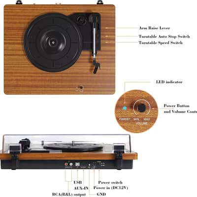 Bluetooth Vinyl Record Player Turntable with Built-In Speakers, USB & MP3 Conversion image 2