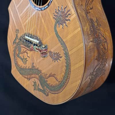 Blueberry Handmade Baritone Acoustic Guitar Dragon Motif image 6
