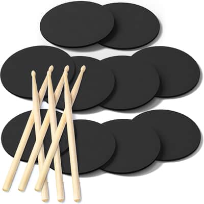 10 Drum Practice Pads + 6 Drum Sticks - Portable for Snare, Drum Kits - Non Slip for Stability - 11 Inch Round x 3/8 Inch Thick (10 Drum Pads + 6 Drum Sticks) image 1