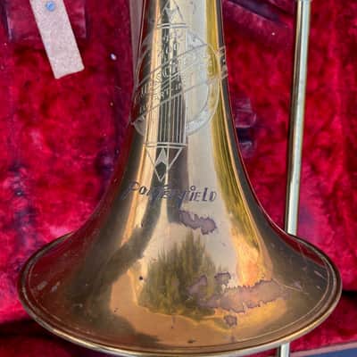 VINTAGE 1940s Buescher 400 True Tone LOW PITCH 445 TROMBONE 'Angled Poles' GOOD/AVG condition,  OWNER ENGRAVED NAME ON BELL image 5