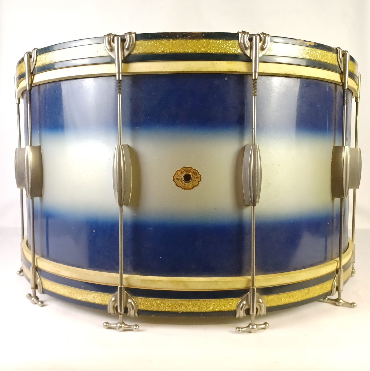 Slingerland 14x28"Radio King Blue/Silver Duco Bass Drum Cloud Badge Vintage+Calf — main photograph