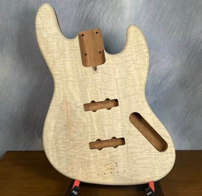 high end Offset Bass Body Unfinished Deep Curly Maple Top / Walnut Accent/ Solid One-piece Mahogany Back- limited Luthier Supply R2 image 1