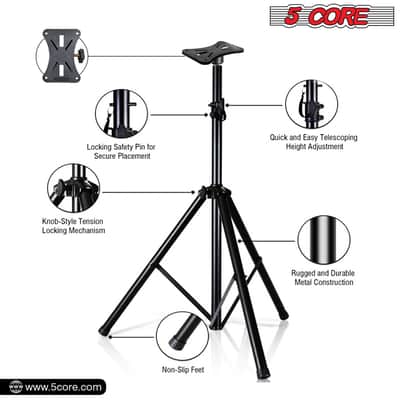 5 Core Speaker Stand Tripod Heavy Duty Adjustable 48" Universal Mount for PA DJ Studio image 3