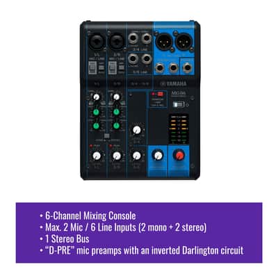 Yamaha MG06 6-Input Stereo Mixer Bundle with Desktop Boom Arm Microphone Stand and 3 x 25-Feet XLR Male to Female Microphone Cable (5 Items) image 5