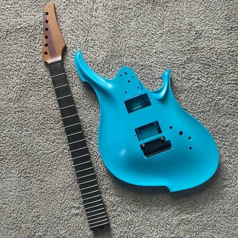Blue Aluminum Guitar Body with Roasted Maple Wood Neck, Rosewood Fingerboard image 1