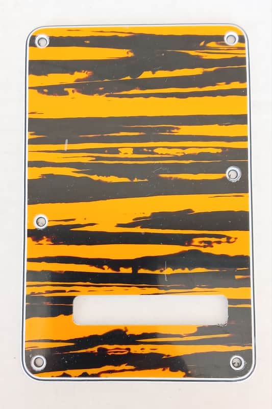 Strat Guitar Tremolo Cover - Yellow / Black Strip NEW image 1