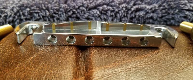 PRS Stoptail Bridge 2016 Nickle/Brass, Brass String Guide Inserts, Brass Posts image 1