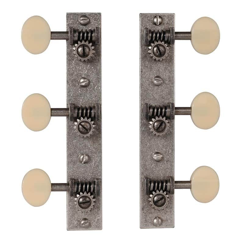 Golden Age Restoration Tuners for Solid Peghead Guitar with Square-end, Standard post: relic nickel with matte cream knobs image 1