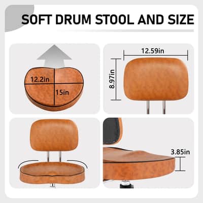Drum Throne with Backrest,Heavy Duty Adjustable Drum Seat Saddle & 5A Drumsticks image 3
