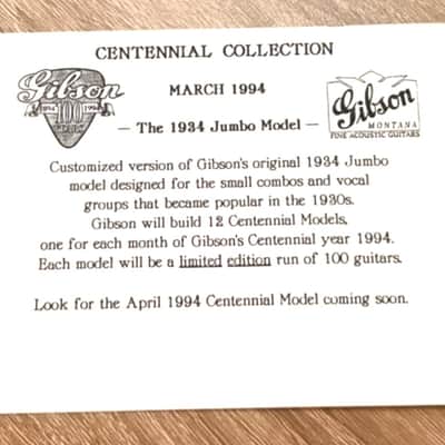 Gibson Jumbo 1934 Centennial 1994 - Sunburst image 8