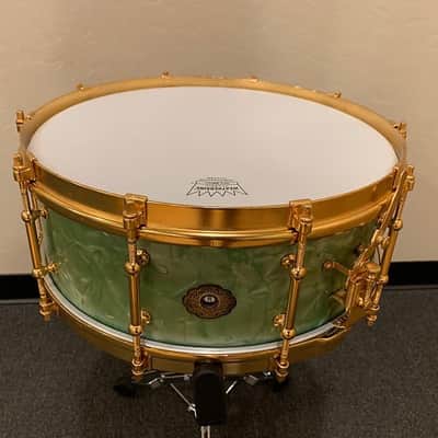 1928 Slingerland Fancher Model 5.5x14 Snare Drum in Sea Green Pearl image 7