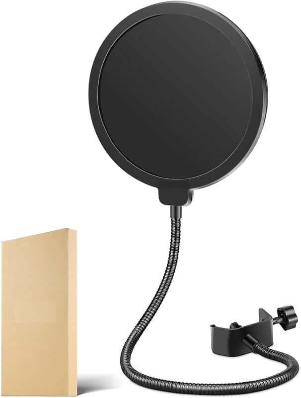 Professional Microphone Pop Filter Shield Compatible with Blue Yeti and Any Other Microphone, Dual Layered Wind Pop Screen With A Flexible 360 Degree Gooseneck Clip Stabilizing Arm image 1