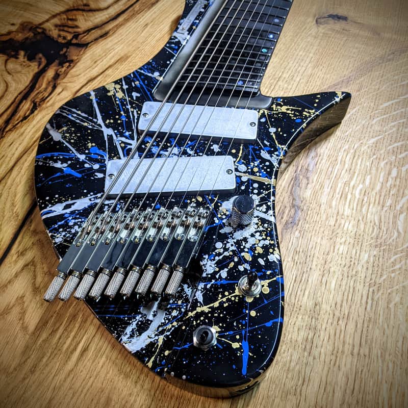 Claas Guitars 9-string headless guitar 2022 blue-silver-gold-splatter-high-gloss image 1