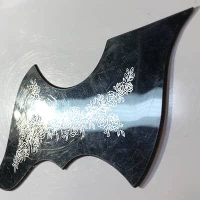 Teisco Del Rey Vintage Batwing Acoustic Pickguard Roses Vines 1960’s Black/Silver image 2