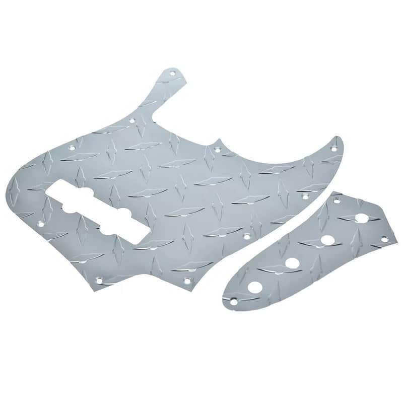 Jazz Bass Diamond Plate Metal Pickguard and Control Plate - Chrome image 1