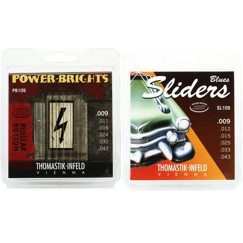 Thomastik-Infeld Electric Guitar String Dual Pack - 1 set each of PB109 Power-Brights .009-.042 and SL109 Blues Sliders image 1
