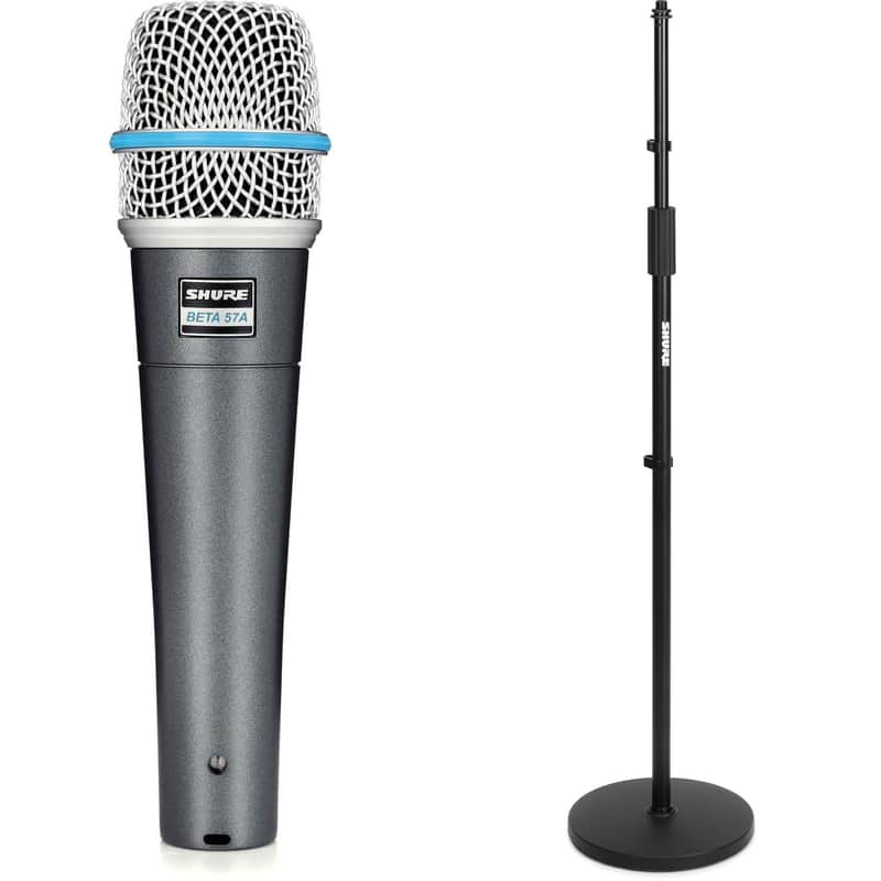 Shure Beta 57A Supercardioid Dynamic Instrument Microphone with Round Base Stand image 1