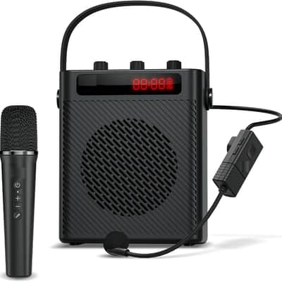 Voice Amplifier Wireless Microphone/Handheld Mic- 40W Portable Microphone and Speaker Wireless karaoke System, Bluetooth Speaker with Mics Personal Pa System, 4 Sound Effects for Teachers Speaking image 1