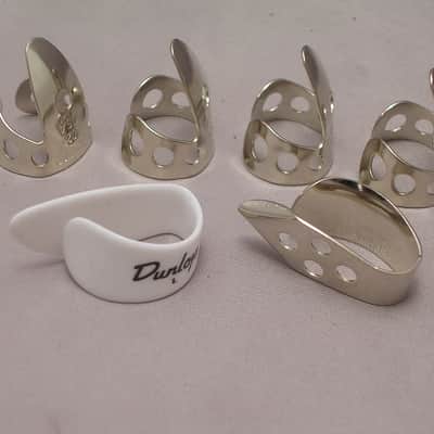 Dunlop 6 Pc. Nickel Silver .025 Finger Pick Set W/2 Thumb Picks For Guitar, Banjo, Steel, Dobro Etc. image 1