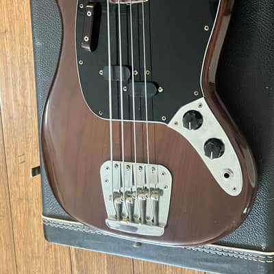 1975 Fender Mustang Bass & hard case - Transparent Walnut - Clean! image 4