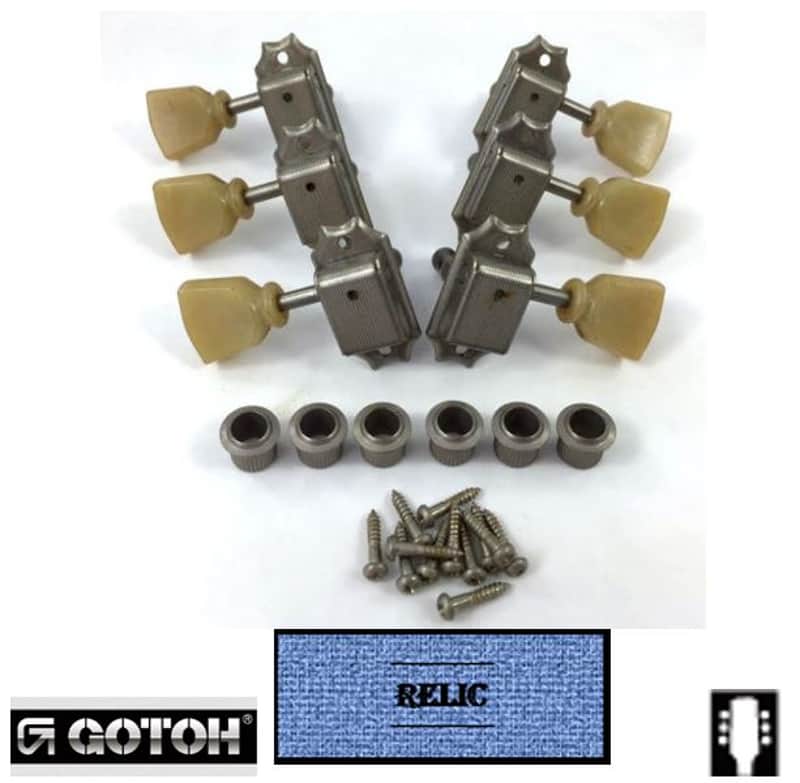 NEW - Gotoh Japan SD90 3x3 Ivoroid Keystone Button Guitar Tuners - AGED RELIC NICKEL image 1