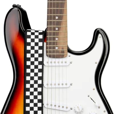 Guitar Strap, Bass Guitar Strap, Electric and Acoustic Guitar Straps - Durable Nylon Checkered Guitar Shoulder Strap with Leather Ends (Black and White Checkered) image 1