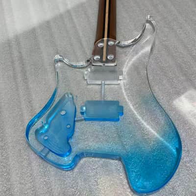 24frets 5 piece neck Blue Fade Headless Acrylic Electric Guitar body c Outline image 9