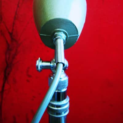Vintage 1960's AMD 38-015 crystal microphone Hi Z "bullet" harp mic w cable and Aiwa stand Olson Monarch Calrad Argonne image 8