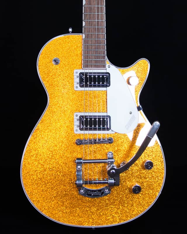 Mint Gretsch G5230T Electromatic Sparkle Jet FT Single-Cut with Bigsby, Laurel FB, Gold Sparkle image 1