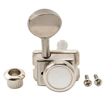 R15T 6-in-line 14:1 Ratio Semi Closed Vintage Hybrid Style Locking Machine Heads Tuners with Vintage Oval Button for Fender Squier Strat Tele Style Electric Guitar, Nickel image 4