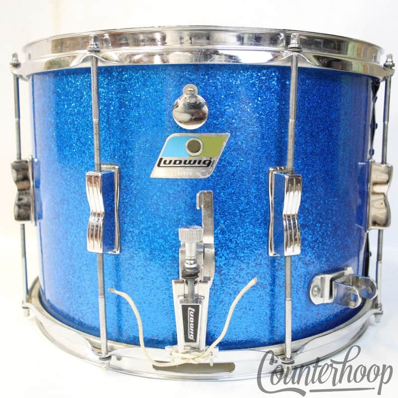 Ludwig 14x10"Blue Sparkle Snare Drum Vintage 80s Blue/Olive Badge 5Ply Maple USA image 1