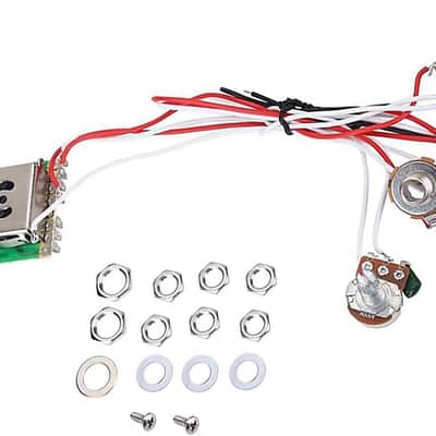 2T1V Electric Guitar 500K Pots Control Knobs 5-Way Switch with Jack Wiring Harness Kit for Strat Style Guitar Replacements, Black Cap Bild 1