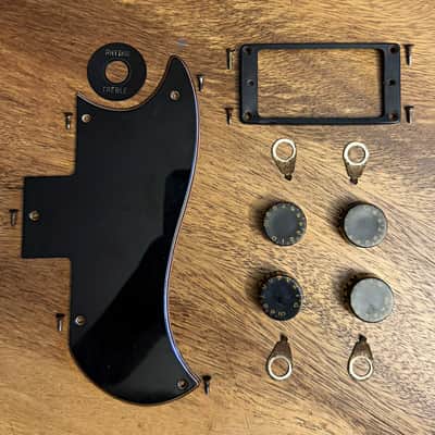 Original 1974 Gibson SG bundle: pickguard, poker chip, one pickup ring, 4 speed knobs, 4 pointer washers, period screws image 2