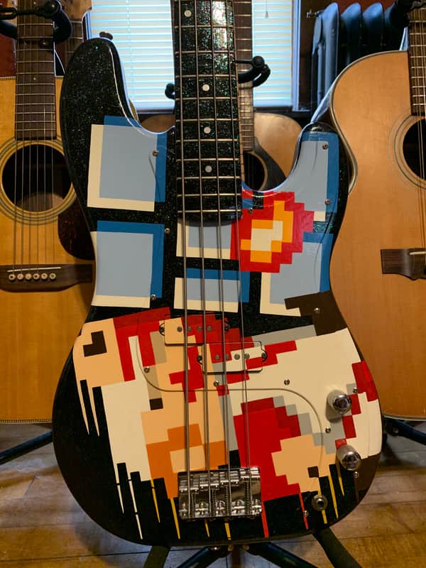 Super Mario Bros Squier by Fender Precision P Bass 1998 Hand Painted vintage design image 1